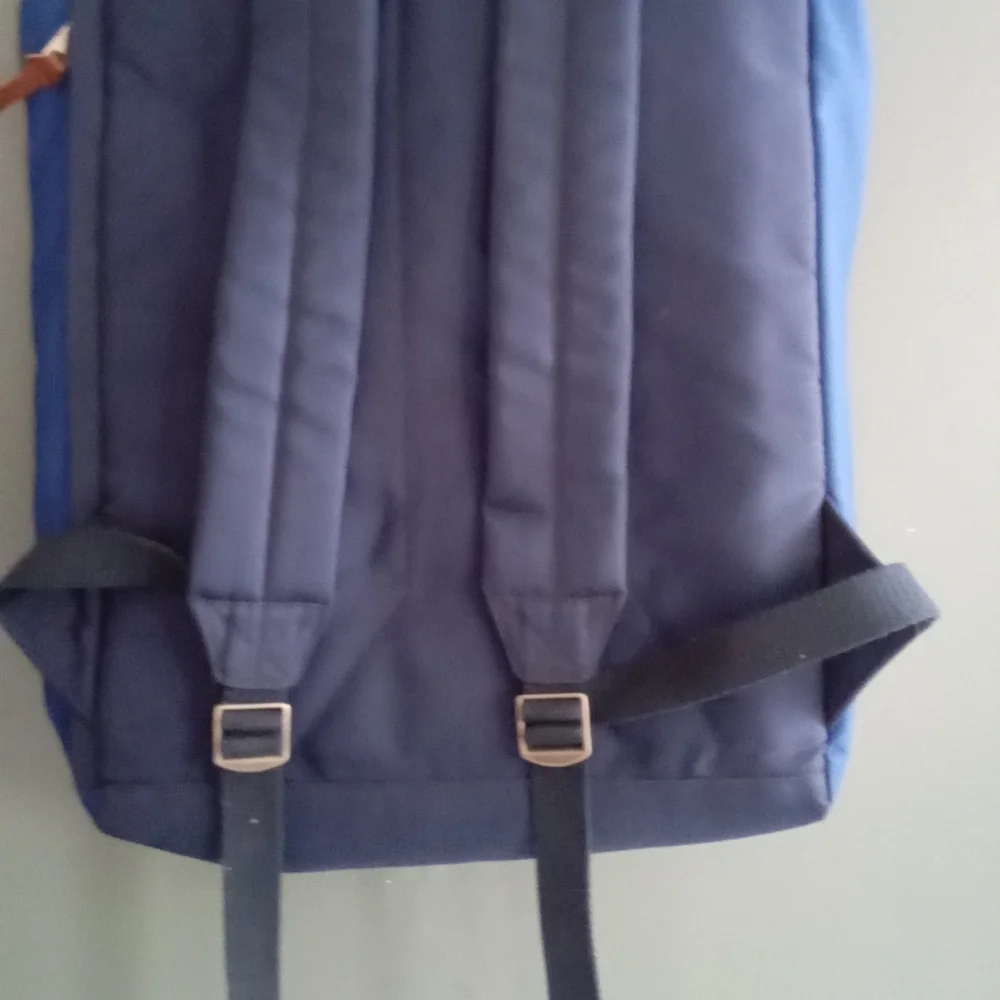 Penguin Backpack Blue Canvas Leather Trim Roll‎ Top Adjustable Straps